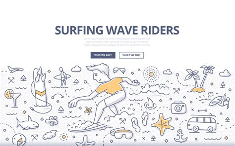 Surfing Wave Riders Doodle Concept Vector Image