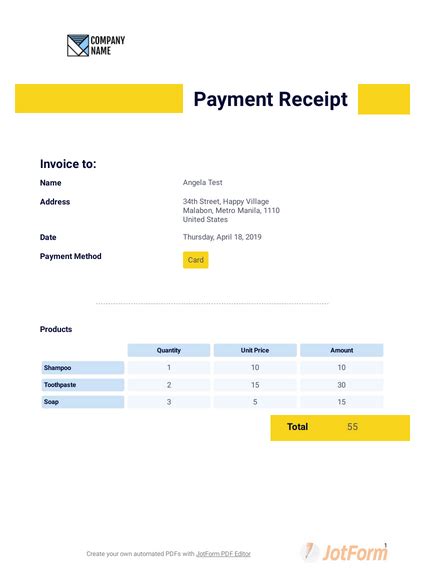 Since the bill has already been paid, i request that you inform the _ of this and end the collection process. Professional Receipt Template - PDF Templates | JotForm