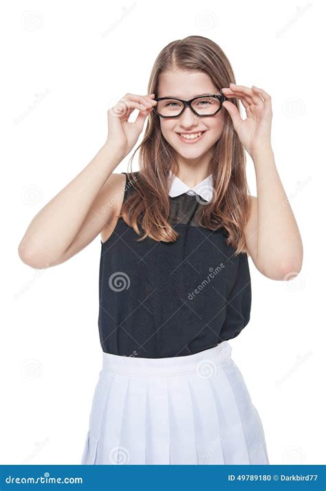 Portrait Of Young Beautiful Teenage Girl In Glasses Stock Photo Image