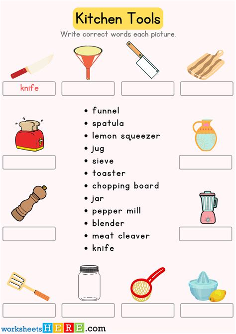 Look At The Picture And Write Correct Kitchen Tools Names Pdf Worksheet