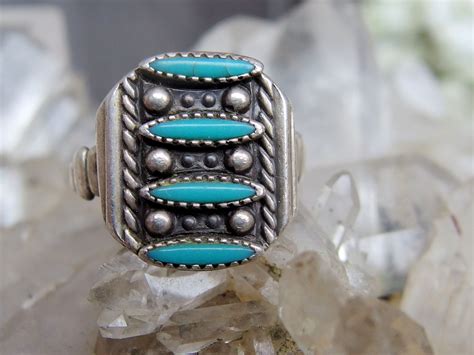 Bell Trading Post Sterling Silver Turquoise Ring Zuni Needlepoint With