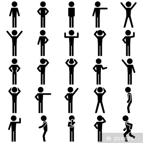 Wall Mural Stick Figure Positions Set Vector Icon PIXERS US