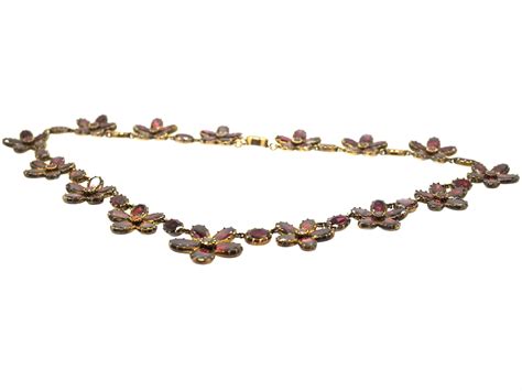 Georgian Flat Cut Garnet Pansy Necklace W The Antique Jewellery