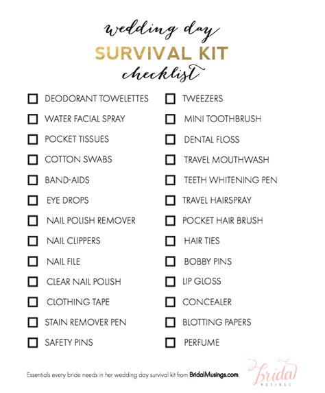 Items Every Bride Needs In Her Wedding Day Survival Kit Bridal