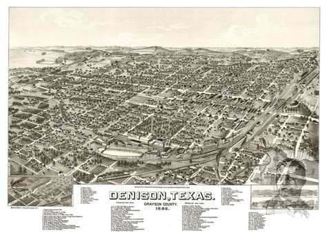 Old Map Of Denison Texas 1886 Vintage Map Art Print Contemporary