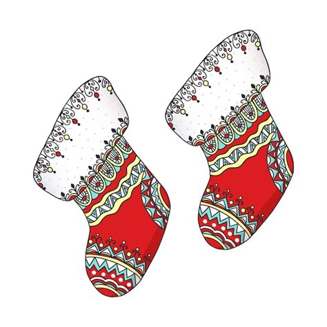Premium Vector Hand Drawn Christmas Sock With Patterns Vector Doodle