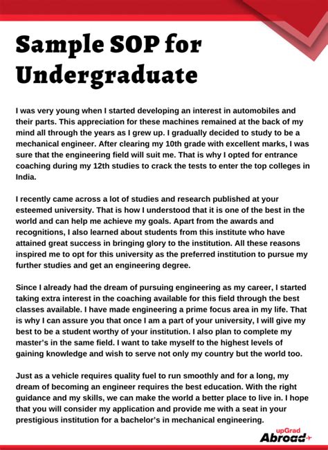 Statement Of Purpose Sop For Undergraduates Format And Samples