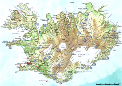 Large Scale Road Map Of Iceland With Relief Cities And Photo Locations