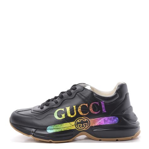 Gucci Calfskin Iridescent Printed Mens Rhyton Sneakers 75 Black 630045