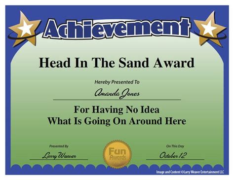 Head In The Sand Award Various Employee Awards Teacher Awards