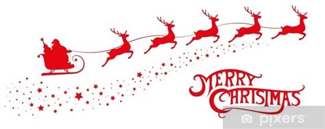 Carta Da Parati Buon Natale Banner Silhouette Babbo Natale In Slitta Con Cervi Volanti Su