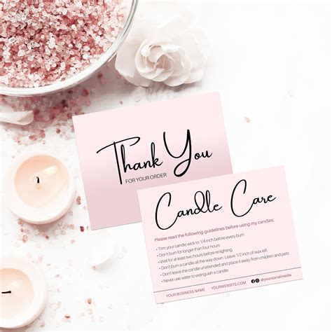 Editable Candle Care Card Printable Pink Candle Care Etsy