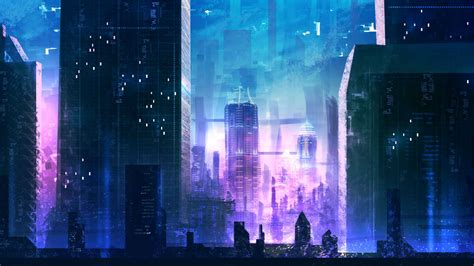 Desktop Wallpaper Futuristic City Buildings Night