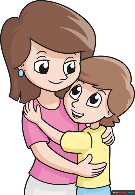 How To Draw Mother And Son Hugging Cute Easy Drawings