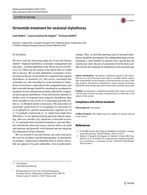Pdf Octreotide Treatment For Neonatal Chylothorax