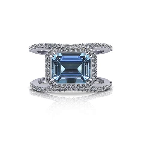 Emerald Cut Aquamarine Halo Ring Jewelry Designs
