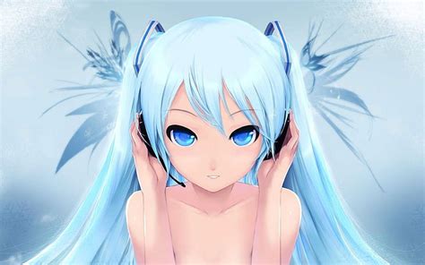 Anime Girl With Headphones And Blue Hair