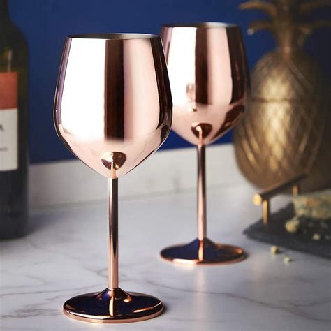 Brushed Gold Stainless Steel Wine Glasses Set Of 2 Kempii Wine