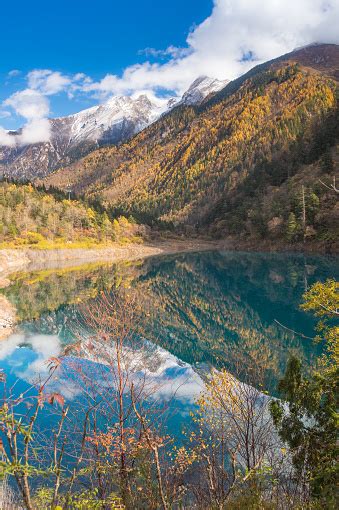 Amazing Sunny Landscape With Azure River Among Mountains And Woods In