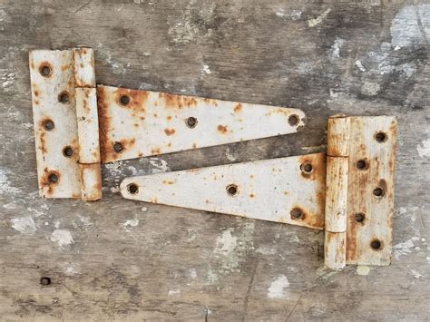 Vintage Rustic Barn Door Hinges ~ Rusty Hinges ~ Painted Metal Hinges