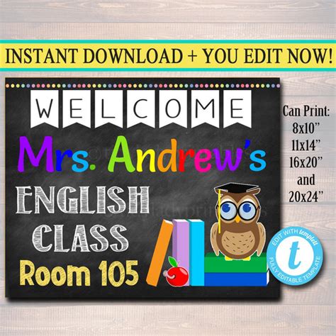 English Teacher Classroom Door Sign Tidylady Printables