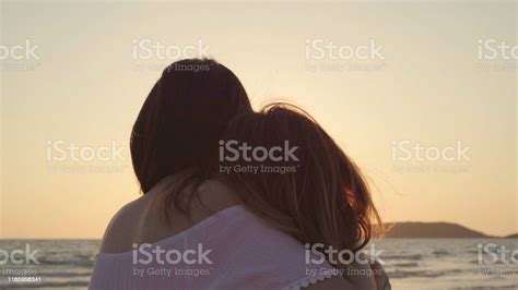 Young Asian Lesbian Couple Kissing Near Beach Beautiful Women Lgbt