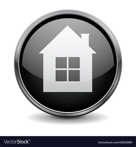 Home Button Black Glass 3d Icon With Metal Frame Vector Image