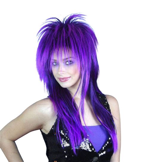 Wigs 80s Cindy Lauper Spiky Layered Wig Purple Black Party Costume