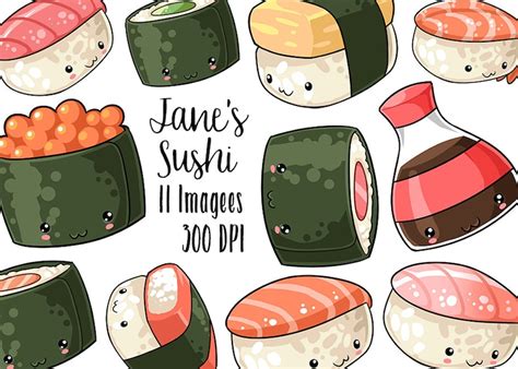 Kawaii Sushi Clipart Nigiri Download Kawaii Design Etsy