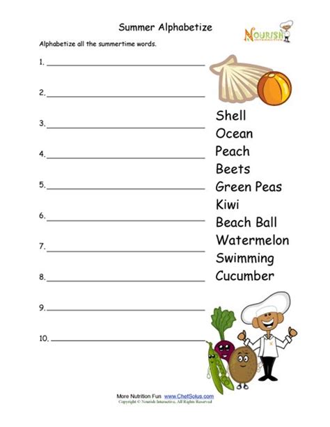 Select options for more sorting controls. Summertime Alphabetize Healthy Words Activity For Children