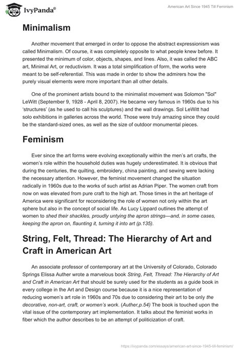 American Art Since 1945 Till Feminism 1415 Words Essay Example