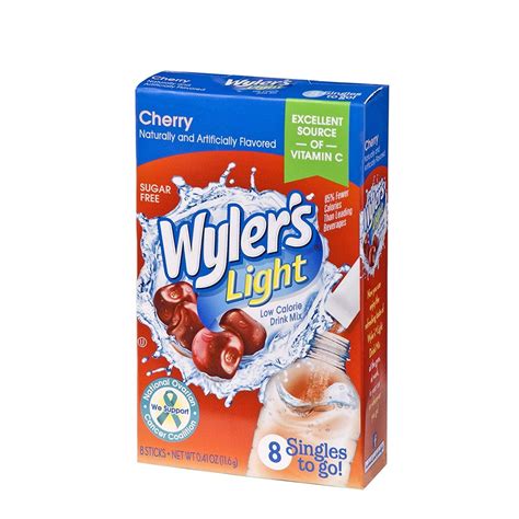 Wylers Light Singles To Go Powder Packets Water Drink Mix Cherry 96