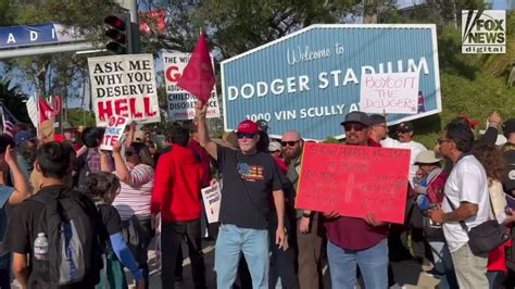 Protestors Gather Outside Dodger Stadium Ahead Of Event Honoring Drag