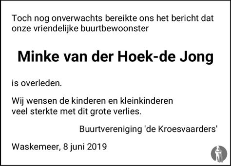 Minke Van Der Hoek De Jong 08 06 2019 Overlijdensbericht En