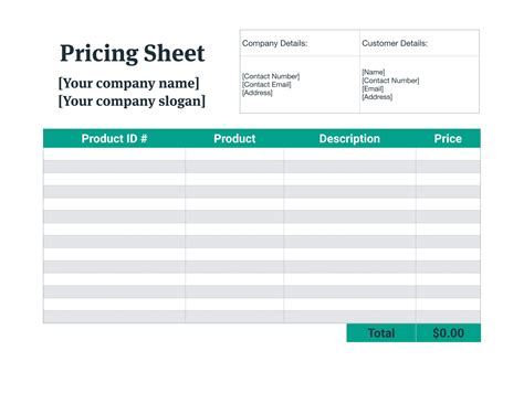 what is a pricing sheet how to make one price sheet examples