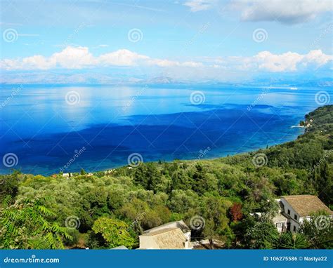 Blue Lagoon Coast Landscape Ionian Sea On Corfu Island Stock Photo