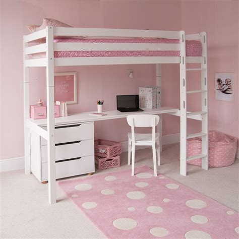 Classic Beech High Sleeper Bed With Full Length Desk And Chest High Sleeper Bed High Sleeper