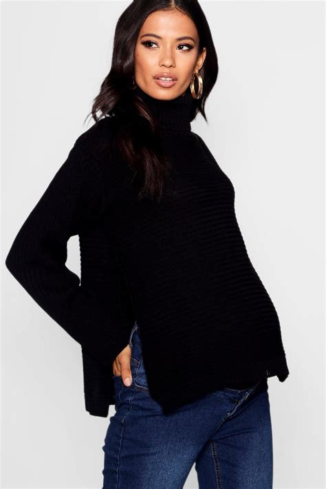 womens maternity turtleneck sweater with side split black 8 womens maternity roll neck