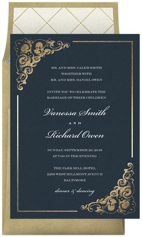 Choose from 430+ christian wedding graphic resources and download in related searches:wedding wedding card wedding invitation templates wedding invitation wedding invitations wedding arch christian wedding cake. Baroque Corners Invitations in Gold in 2020 | Indian ...