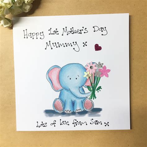 Personalised First 1st Mothers Day Card Elephant First Mothers Day Ts First Mothers Day