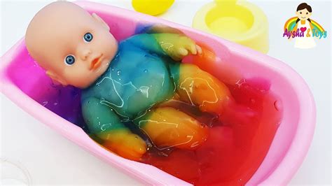 Baby Doll Slime Bath Time Baby Doll Bath Time In Rainbow Slime