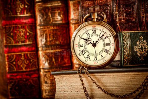 Old Books And Vintage Pocket Watch Stock Image Image Of Brown Book