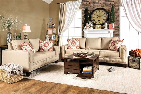 Norwick Beige Living Room Set Sm6306 Sf Furniture Of America