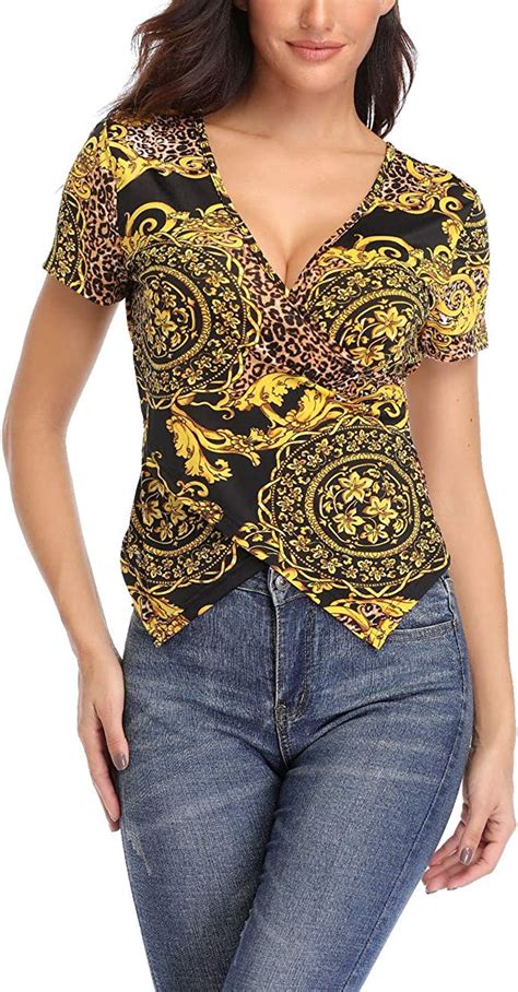 dilgul womens sexy v neck tops tunique imprimé floral Été crossover chemises et blouses amazon