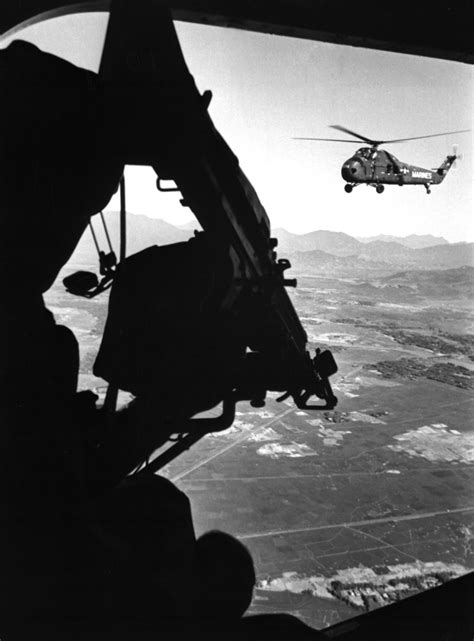 Vietnam War Us Army Helicopter In Flight Viewed From Behind The Door