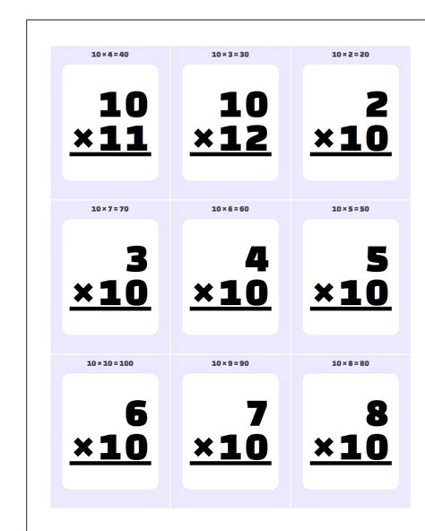 Multiplication By 10 11 12 Flash Cards
