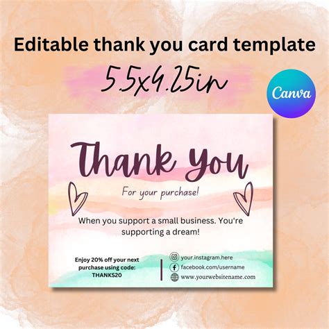 Electronic Thank You Cards Printable Thank You Card Small Business