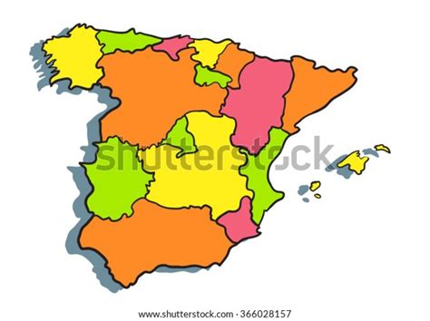 Colorful Cartoon Spain Map Stock Vector Royalty Free 366028157