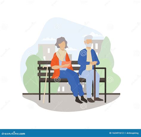Old Couple Sitting On The Bench Together Senior Man And Woman In The