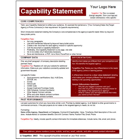 Capability Statement Editable Template | Statement template, Editable template, Mission ...
